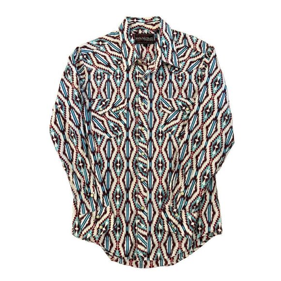 Rock & Roll Cowboy Southwestern Aztec Pearl Snap L/S Sawtooth Pockets Size‎ S - Picture 1 of 5